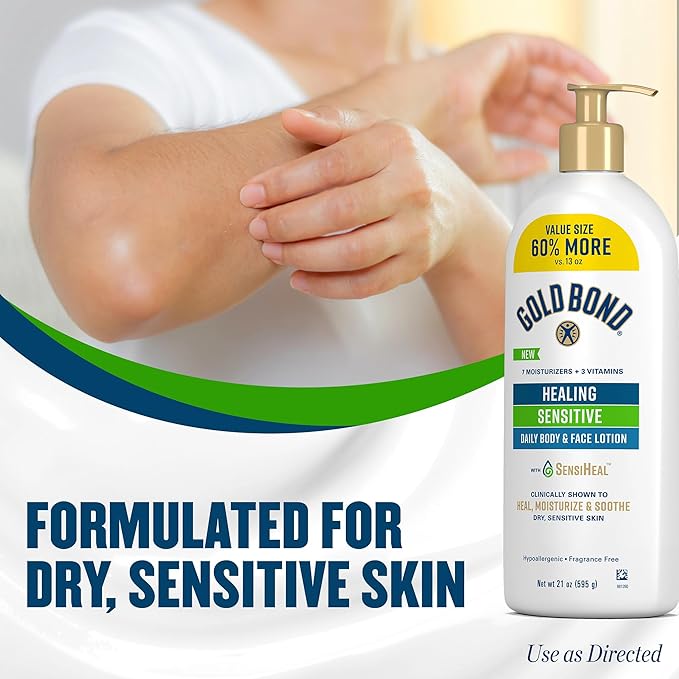 Gold Bond Healing Sensitive Daily Body & Face Lotion with Aloe Moisturizes, Heals & Soothes Dry, Sensitive Skin, Value Size, 21 oz.