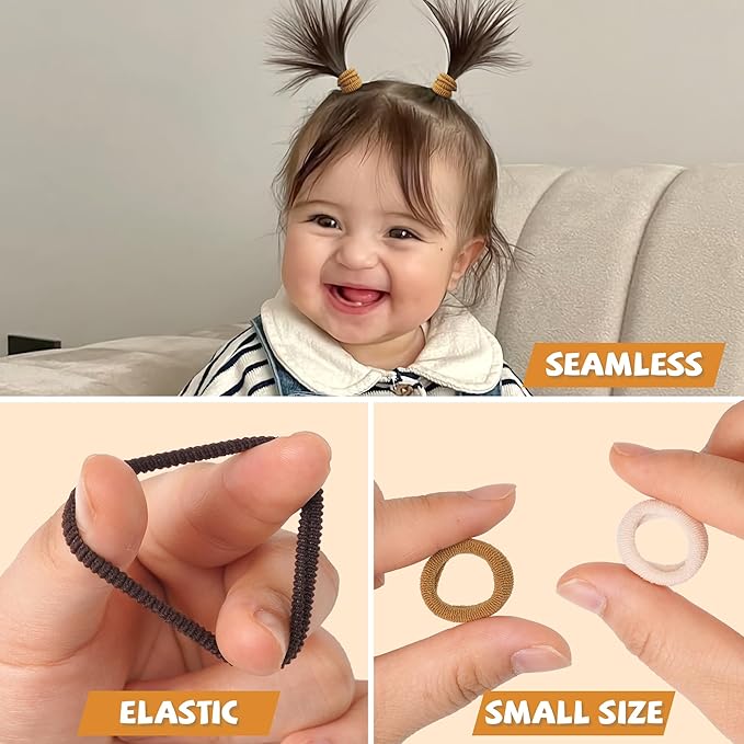 CÉLLOT Mini Hair Ties for Girls Toddlers and Infants, 300PCS Tiny No Damage Ponytail Holders and Seamless Hair Elastics Bands - Diameter 0.8 Inch