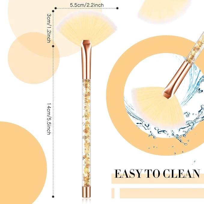 Nuenen 12 Pcs Soft Fan Facial Brushes Mask Acid Applicator Brush for Mud Cream Blush Makeup Peel Glycolic Multi Use Cosmetic Tools with Glitter Quicksand Handle and Pouch(Gold)