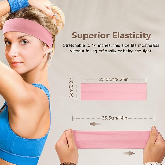 Headbands for Women, Stretchy Non Slip Soft Cotton Cloth Hair Bands for Sports, Workout, Yoga and Running, 7pcs