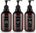 Shampoo and Conditioner Dispenser, Refillable Plastic Shampoo Pump Bottles with Waterproof Labels, Empty Body Wash Dispenser Set for Bathroom, Shower Soap Bottles (Brown)