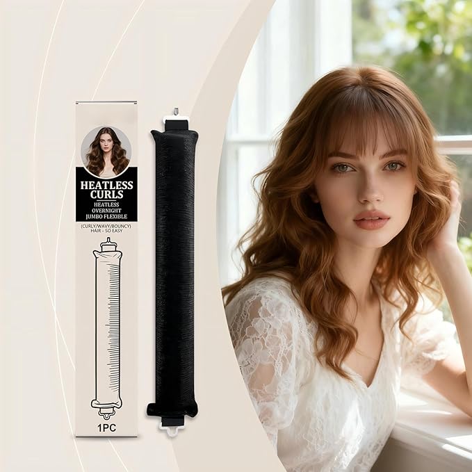 Heatless Hair Curls Overnight Curler - 4 Pcs Curling Rod to Sleep In, Velvet Hair Rollers with Satin Hair Scarf (Khaki)