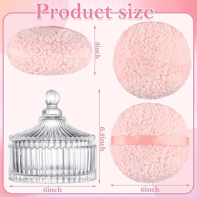 Extra Large Body Powder Puff and Container, 6 Inch Oversize Dust Powder Puff for Baby Women Dusting Powder