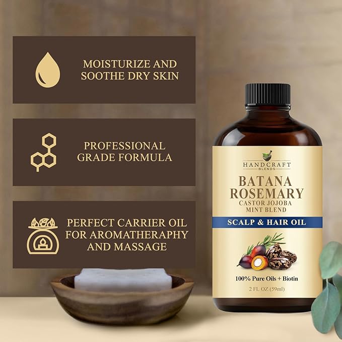 Batana & Rosemary Hair Growth Oil 2oz – Scalp Treatment & Strengthening for Growth & Loss, Thinning, Dry Scalp, Split Ends – Natural Hair Oil for Women & Men – Intensive Repair & Nourishing Formula