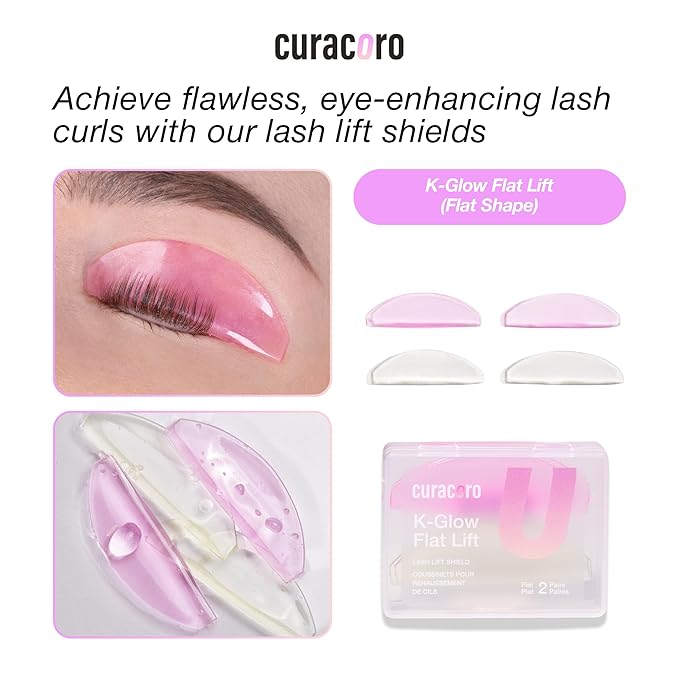 Curacoro Lash Lift Shields, 4 Pcs Korean Lash Lift Pads Self Adhesive, Lash Lifting Shields for Eyelash Straightening and Lifting, Reusable Silicone Lash Rods for Eyelash Perm Lamination
