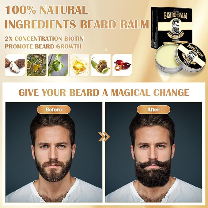 2 PACK Beard Balm for Men, 100% Natural with Shea Butter, Argan Oil, Jojoba Oil, Vitamin E - 7.06 OZ Beard Softener Moisturizer for Men