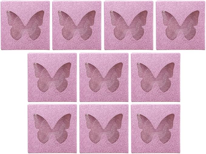 10 Sets Colorful Square False Eyelashes Storage Boxes with Butterfly Hollow Design, Lid Lash Packaging Case for Eyelash Extensions and Makeup Organization