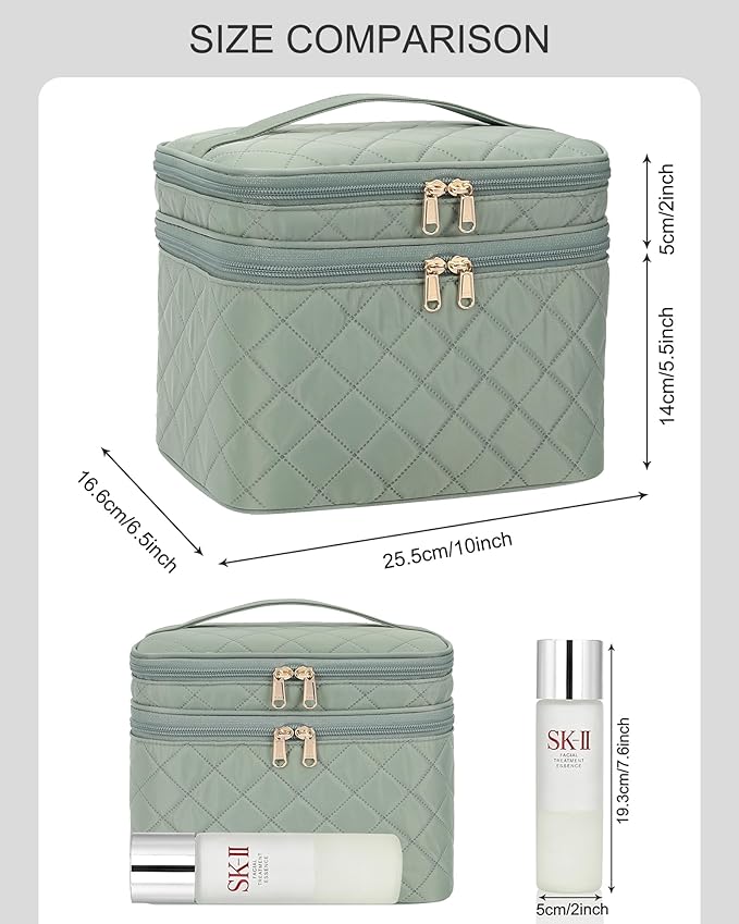 Relavel Makeup Travel Bag, Large Capacity Cosmetic Bags for Women, Makeup Brush Holder Storage Travel Case Waterproof Portable Make Up Bag with Dividers, Diamond Green