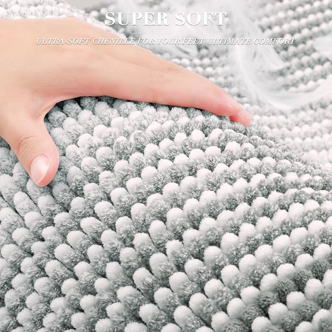 BSICPRO Bathroom Rugs and Mats Sets, 2 Piece Thick Absorbent Chenille Bath Mat Rug Set Non Slip, Soft Shaggy Bath Room Floor Mats for Bathroom, Machine Washable (Light Gray, 20" x 32" Plus 16" x 24")