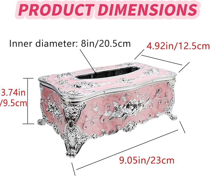 Geesatis Tissue Box Cover, Rectangle Tissue Box Holder, Rectangular Napkin Facial Tissues Holder for Bathroom Toilet Bedroom Living Room Table Desk Office Dresser, 1 Pcs Pink 9.05''x4.93''x3.74''