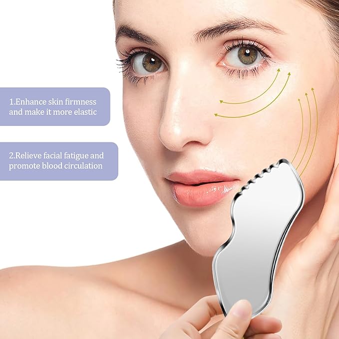 2 Pcs Stainless Steel Scraping Facial Tool for Jawline Sculpting and Decongestive Lymphatic Drainage, Face Massager Tool