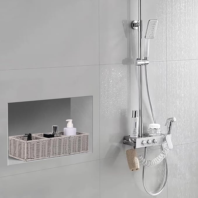 Gray 3-Section Wicker Storage Basket - Modern Minimalist Toilet Paper & Toiletries Organizer