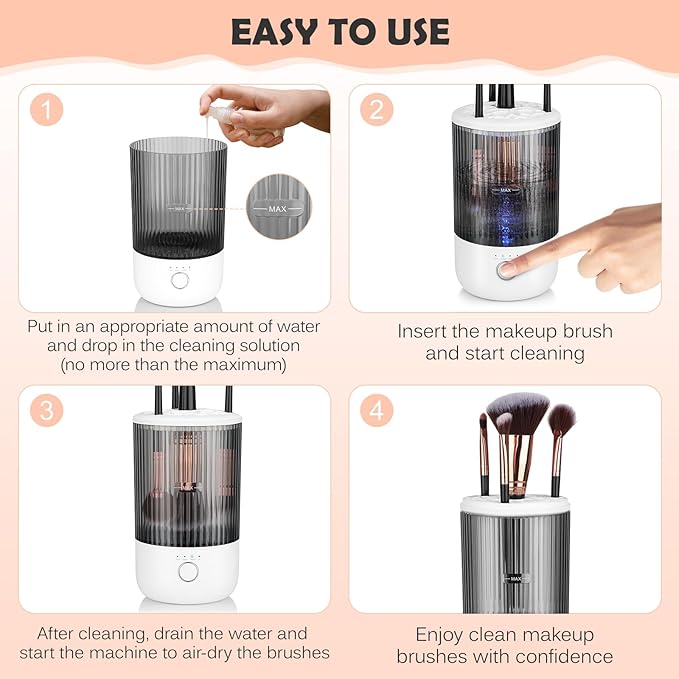 Electric Makeup Brush Cleaner Machine, 4 Timer Settings Cosmetic Brush Cleaner, Make Up Brush Cleaner Cleanser for All Size Brushes, Automatic Beauty Tool – Great Gift for Women