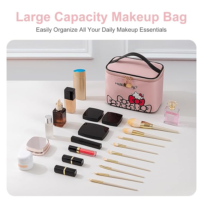 Vimanllie Large Travel Makeup Bag Waterproof Cosmetic Bags,Portable Toiletry Organizer with Handle for Girl,Cute Home Storage for Women