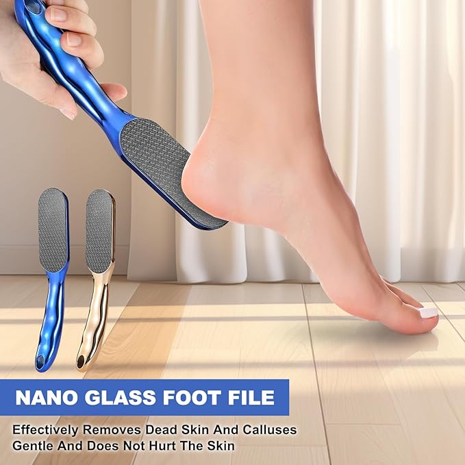Veinsgrain Foot File, Nano Glass Foot File, Hard Skin Remover Nano-Glass Foot File, Veins Grain Foot File, Professional Foot Care Tools, Pedicure Tool for Smooth Feet (Blue)