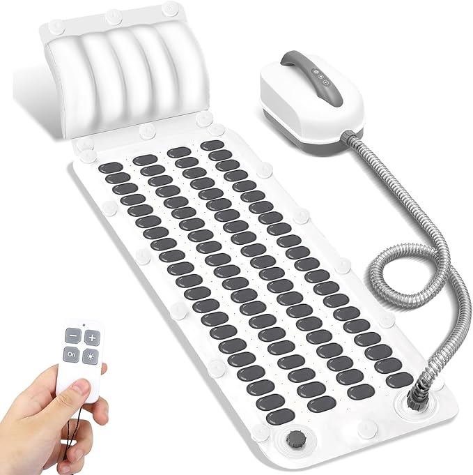 Portable Spa Bubble Bath Massager - Bubble Bath Mat Tub Spa Massager with Upgraded Powerful Suction Cup, Electric Air Pump, Pillow and Remote Control for Relaxation, 45 * 17in (Gray)