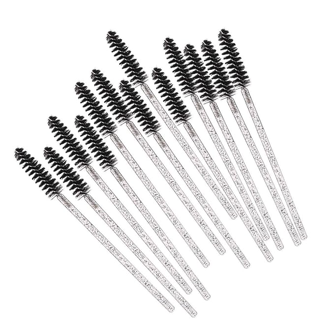 Elisel 100pcs Disposable Mascara Brushes with Container, Mascara Wands Makeup Brushes Applicators Kits for Eyelash Extensions and Eyebrow Brush (Crystal Black)