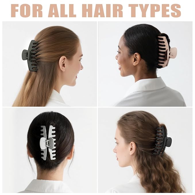 TOCESS Hair Claw Clips for Women – Large Clips for Thin Thick Hair Big Neutral Claw for Curly Hair Matte Nonslip Strong Hold 4.33 Inch Jumbo Claws Jaw Set (8 Pcs)