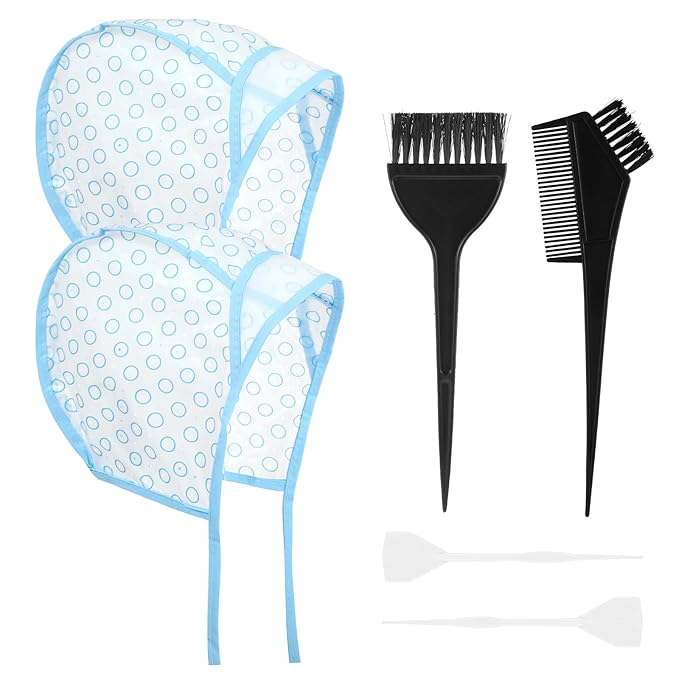 6PCS Highlights Hair Color Kit, With 2PCS Coloring Caps, 2 Spatula With Crochet Hook, 2 Hairs Dye Brush, Hairs Highlighting Kit Styling Tools for Salon Dyeing Hairdressing and DIY Dyeing Hair