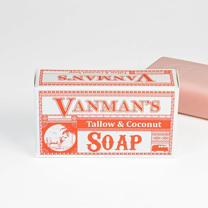 VanMan Beef Tallow and Coconut Oil Bar Soap – Pure Grass-Fed Beef Tallow Soap with Coconut Oil & Kaolin Clay, Subtle Grapefruit Scent, Hydrating & Nourishing, Clean Ingredients, 3.8oz - 3 Pack