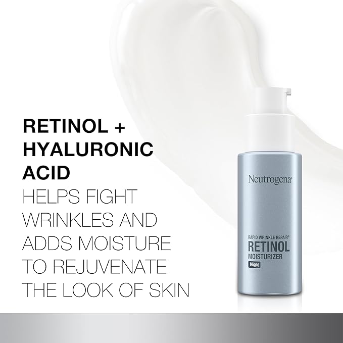 Neutrogena Rapid Wrinkle Repair Retinol Night Face Moisturizer, Daily Anti-Aging Face Cream with Retinol & Hyaluronic Acid to Fight Fine Lines & Wrinkles, 1 fl. oz