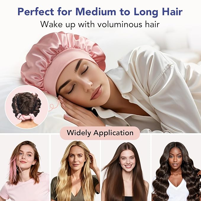 LitBear Heatless Curls Overnight, 2 Sizes of Soft Hair Rollers for Women with Bonnet to Sleep In, No Heat Hair Curlers Set with Scrunchies and Clips, for Long and Medium Hair (Pink)