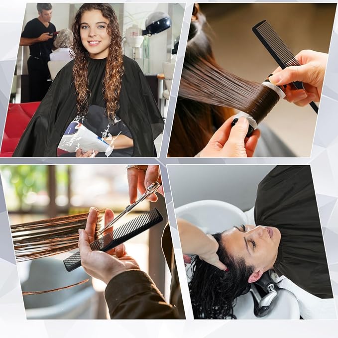 FEBSNOW Professional Black Barber Cape with Neck Duster Brush Large Hair Cutting Cape with See-Through Window Water-Repellent Salon Cape with Adjustable Elastic Neckline 55 Inch x 66 Inch