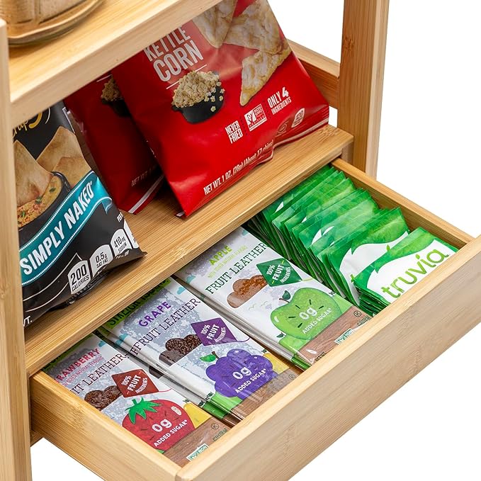 Sorbus Bamboo Bathroom Counter Organizer – 2-Tier Shelf with Hidden Drawer for Vanity, Matcha Station, Bathroom Sink Organizer Countertop, Kitchen & Office Storage (13″ L x 6.5″ W x 12.6″ H)