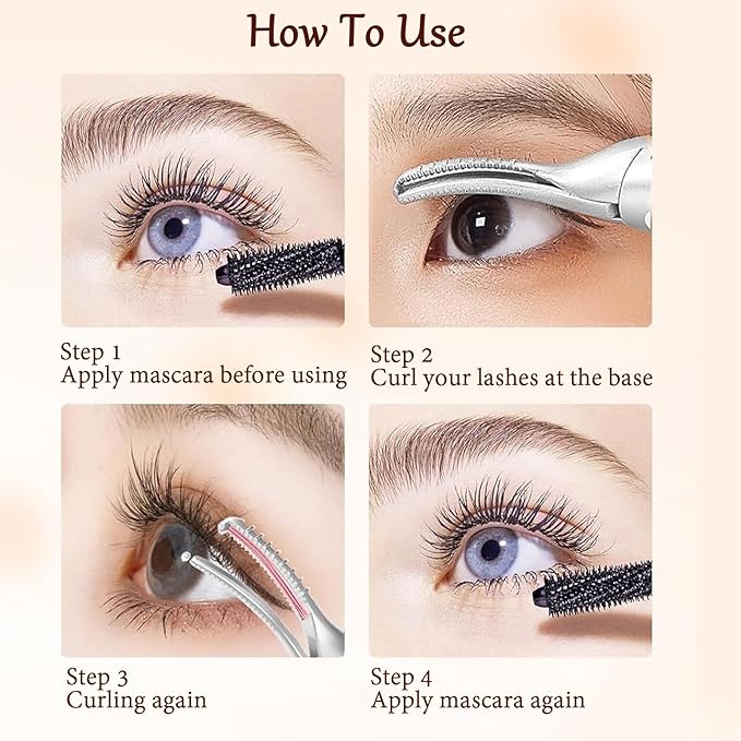 Heated Eyelash Curler - 2 in 1 Eye Lash Curler and Eyebrow Trimmer for Women with 2 Temperature Modes, USB Rechargeable Electric Eyelash Curler, Anti-Burn Design, Ideal Gift for Women(Black A)