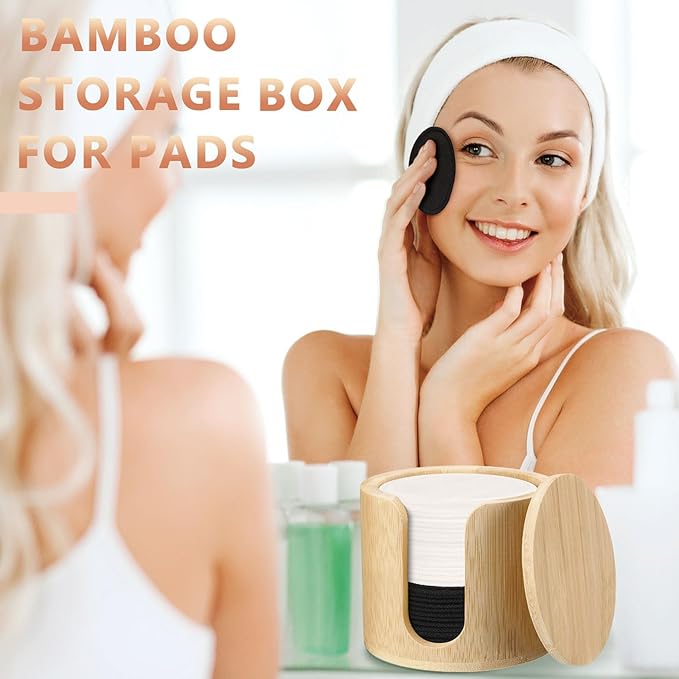 Foaincore 40 Pcs Reusable Makeup Remover Pads with Mesh Storage Bag and Bamboo Box Washable Bamboo Cotton Rounds Soft Reusable Face Pad for Toner Skin Various Skin Care Products(Black White)