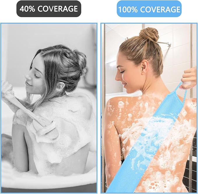 2pcs Exfoliating Back Scrubber, Nylon Shower Bath Exfoliator Extended Length Body Scrub Towel Stretchable Pull Korean Washcloth Strap with Handles