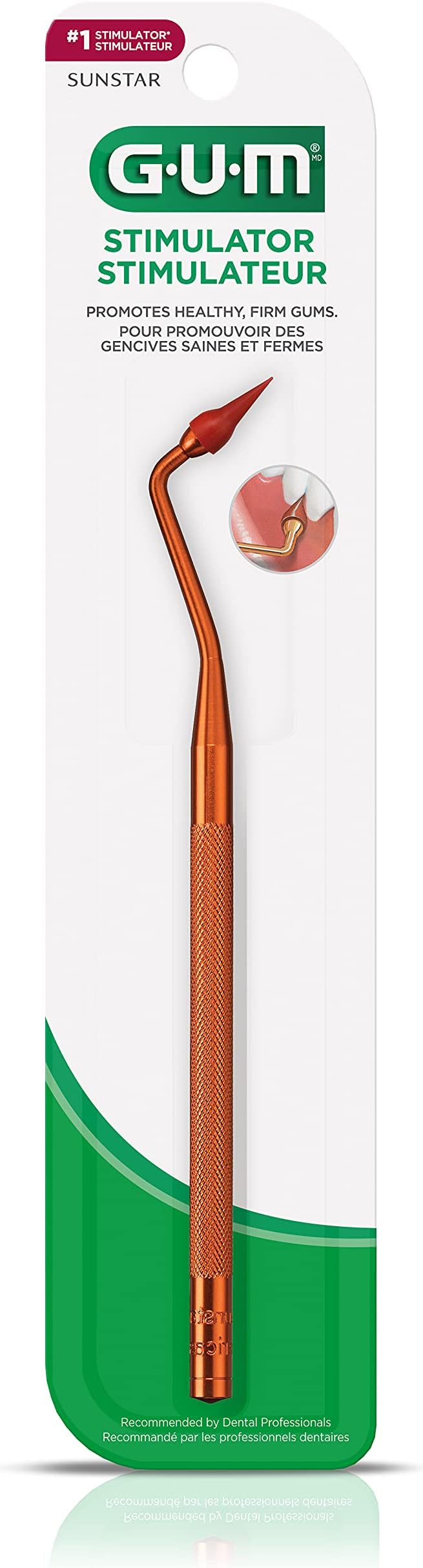 GUM Stimulator Permanent Handle - 1 Rubber Tip Included - Long Handled Massager Remove Plaque & Promote Health, 1ct (6pk)