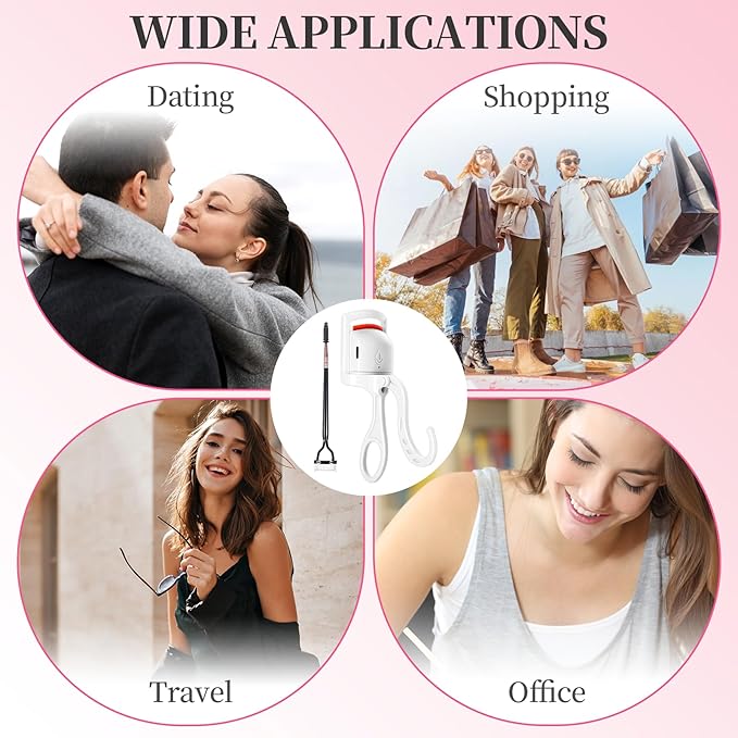 Heated Eyelash Curler, Rechargeable Electric Eyelash Curlers Fast Heat Up in 5s for 24 Hours Long Lasting, C-Shaped Safe Anti-Burn Quick Natural Eyelash Separator Tool Lash Comb (White)