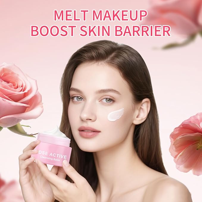Makeup Remover & Cleansing Balm, Rose Makeup Melting Remover, Gentle and Nourishing Cleansing Balm for Eyes, Lips, Face, Sensitive Skin, Deep Cleanse & Moisturize