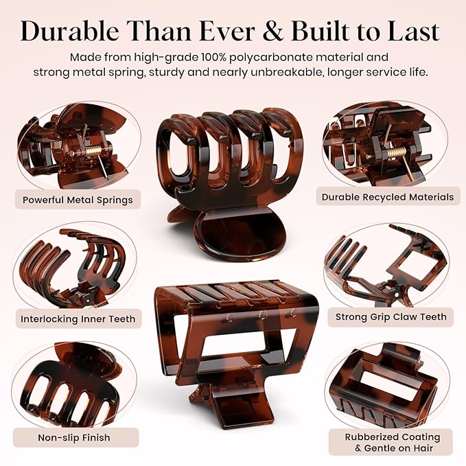 8 PCS Medium Hair Clips for Women Girls - 2 Styles Rectangle Small Claw Clips for Thin Thick Curly Hair, Strong Hold Non-Slip Jaw Clip, Cute & Stylish Leopard Print Hair Accessories, Tortoise