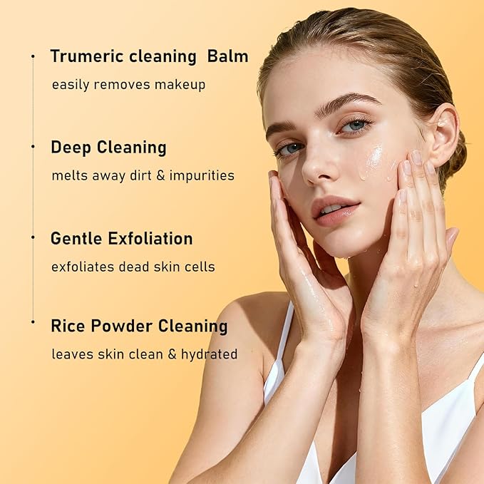 Turmeric Rice Mochi Face Cleanser Wash Cream,Moisturizing,Deep-Cleansing,Oil Control,Makeup Cleansing Balm for Women for All Skin Types（5.29oz）
