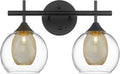 Black and Gold Bathroom Light Fixture, Farmhouse Wall Sconce Lighting with Clear Glass and Honeycomb Metal Shade, 2-Light Black Brass Vanity Light Over Mirror, AD-22001-2W-BK