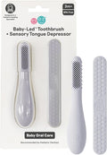 ezpz Baby-Led Toothbrush + Tongue Depressor Dual Pack (Pewter) - 100% Silicone Toothbrush + Silicone/Stainless Steel Tongue Depressor - Helps Set-up Infants for a Healthy Oral Care Routine