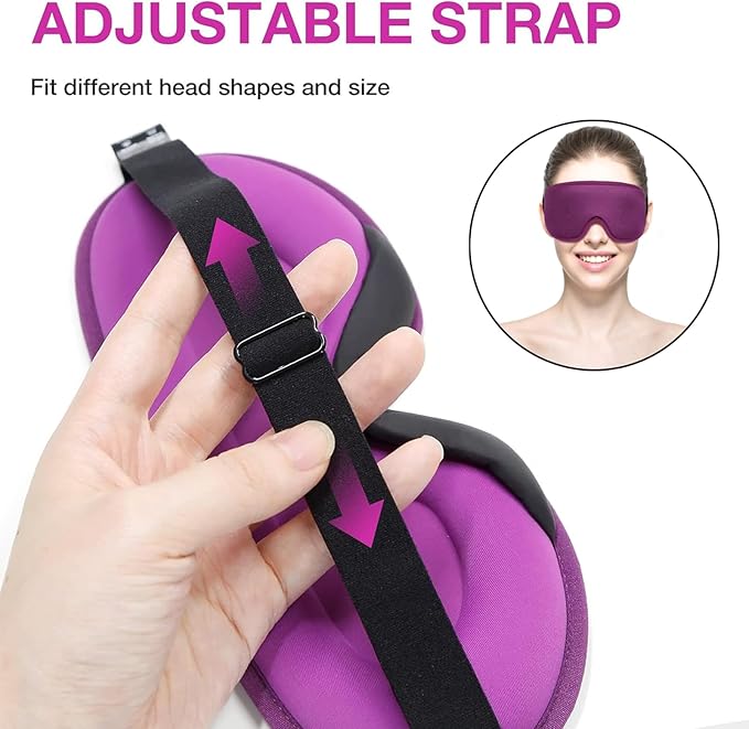LYSIAN Sleeping Mask for Women, 3D Contoured Block Out Blindfold Travel Eye Mask with Earlugs for Plane,Meditation,Yoga(Purple)