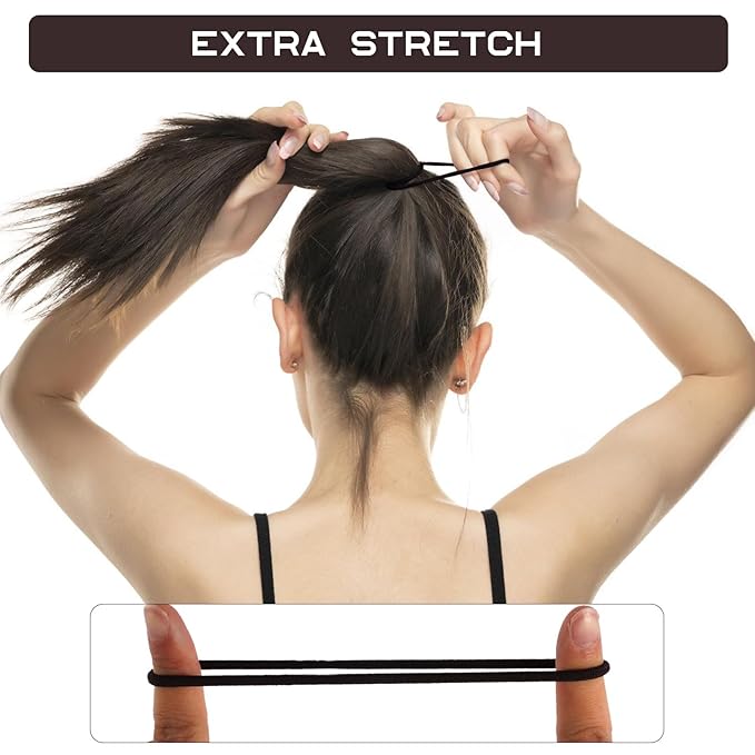 100PCS Hair Ties, 4MM Dark Brown Ponytail Holders Hair Bands, 2 Inch in Diameter Rubber Bands for Medium to Thick Hair, (4mm Dark Brown)