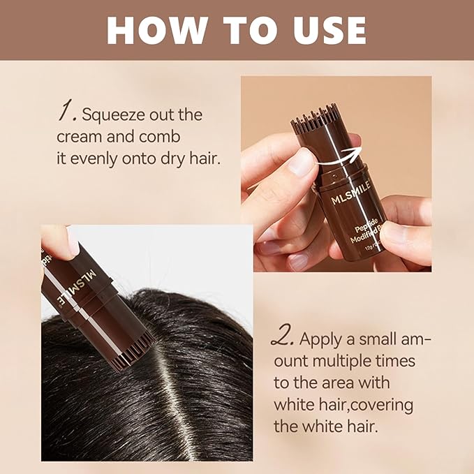 2-in-1 Hair Dye Comb for Women, Waterproof and Sweat-Proof Temporary Hair Dye Brush & Color Stick, Gray Hair Cover Touch Up Correction Stick for Unisex (Dark Brown)