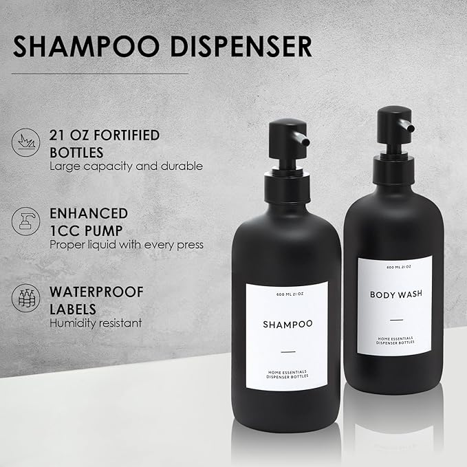 HOMCDALY Shampoo and Conditioner Dispenser, 21oz 3-Pack Refillable Shampoo and Conditioner Bottles, Empty Bathroom Shower Pump Dispenser (21oz-Black