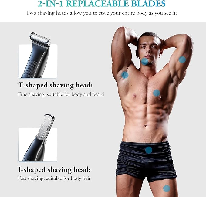 Body Hair Trimmer for Men - 2 in 1 Dual-Head Electric Shaver & Groomer, Ball Shaver with 30° Rotating Blade Adjustable Comb Mens Electric Razor IPX6 Wet & Dry for Face Groin Pubic Hair Trimmer Black