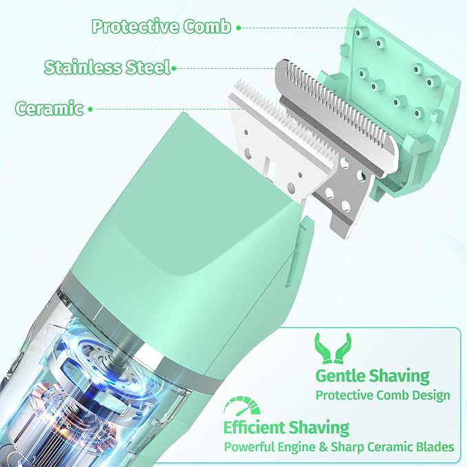 Bikini Trimmer for Women,5-in-1 Electric Razors for Women,Electric Shaver for Women's,IPX7 Waterproof Trimmer for Men Legs,with 5 Replaceable Blade Heads,USB Recharge Dock（Green）