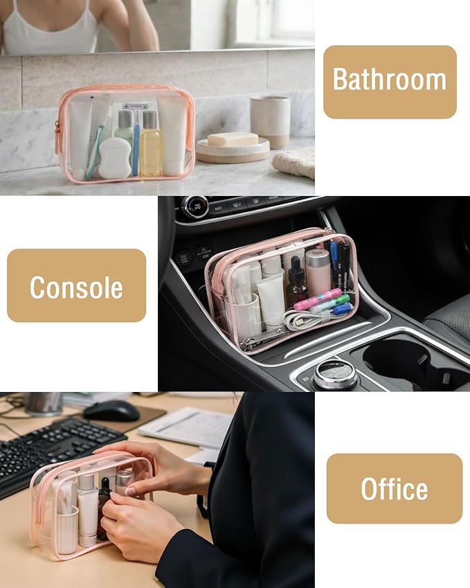 Buminee Navy Blue Clear Pouch Small, 6.6"x2.3"x4.7" TSA Approved Toiletry Bag - Clear Travel Bags for Toiletries and Cosmetics - 1 Pack