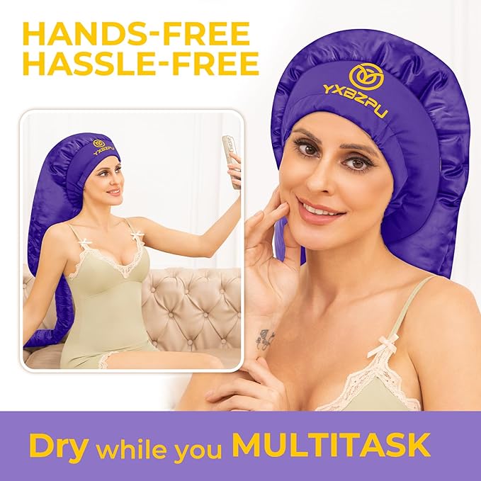 Bonnet Hair Dryer,Hooded Hair Dryer Attachment, Dryer Hooded Diffuser Cap for Curly,Speeds Up Drying Time,Safety Deep Conditioning at Home(Purple)