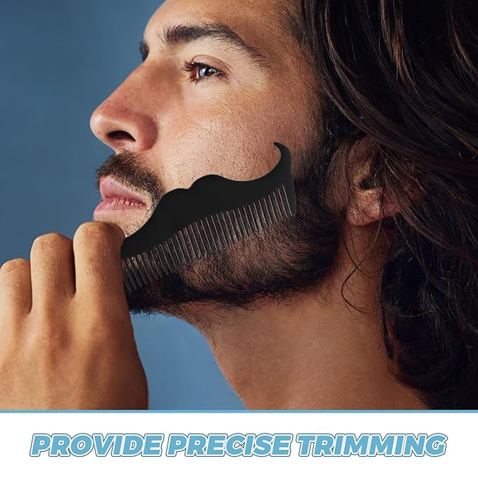 Men Beard Stencil Comb and Stainless Steel Beard Styling Tool Set with Mustache Brush for Men’s Grooming and Travel Portable Black Opp Pocket Case