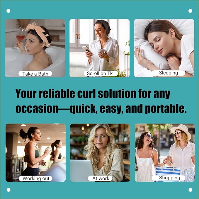Heatless Curls Hair Curlers to Sleep in – Velvet No-Heat Overnight Curling Rod Headband Set for Long Hair, with Scrunchies & Clip, Wake Up to Beach Waves (Blue, Pack of 1)