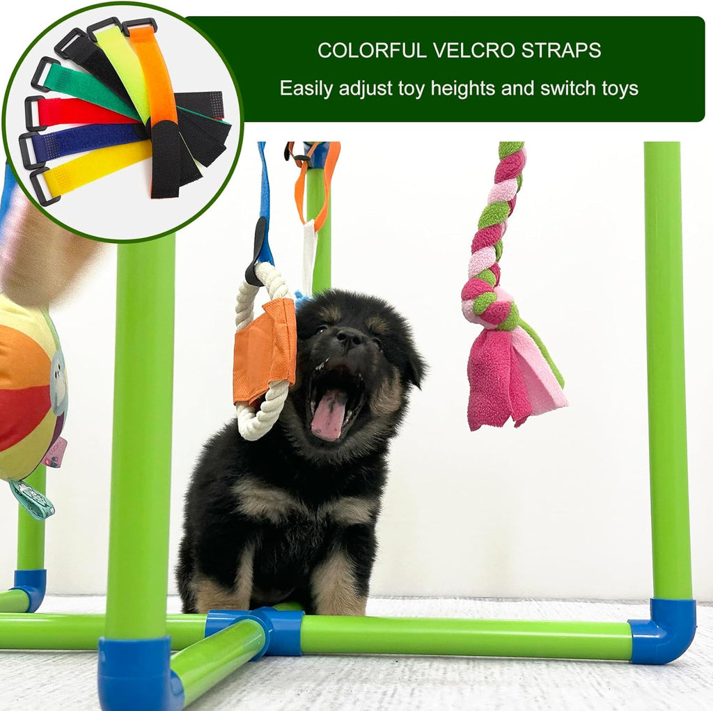 Puppy Play Gym - PVC Frame with 9 Hanging Toys for Small Dogs to Keep Them Busy, Dog Jungle Gym Center for Entertainment, Teething & Mental Stimulation