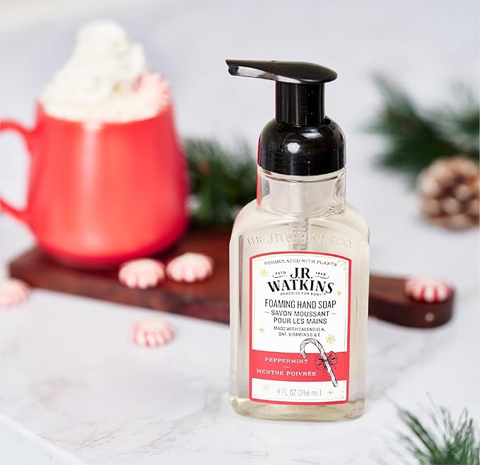 J.R. Watkins Foaming Hand Soap with Pump Dispenser, Moisturizing Foam Hand Wash, Alcohol-Free, Cruelty-Free, Menthe Poivree/Peppermint, 9 fl oz, 3 Pack
